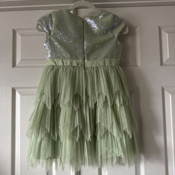 Disney Princess Tiana Girls Dress Sz 9/10 Green Tiered Sequins Fairycore Tulle - Picture 7 of 14